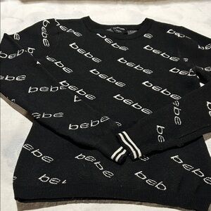 Bebe Black and White Logo Women's Crewneck Sweater